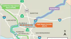 The proposed HSR rail line running from California to Las Vegas.