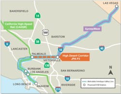The proposed HSR rail line running from California to Las Vegas. The proposed HSR rail line running from California to Las Vegas.