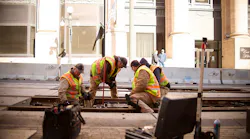 Track maintenance and repair on the light rail line.