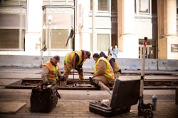 Track maintenance and repair on the light rail line. Track maintenance and repair on the light rail line.