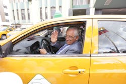 Mayor Bolivar Castillo in BYD e5 taxi.