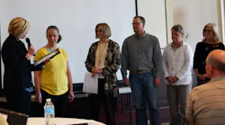 Shawnee County Commissioner Shelly Buhler, Melissa B. with Topeka Metro (accepting on behalf of Vicki P.), Cindy Patton with Topeka City of Character, Josh B. with Topeka Metro, Dee L. with Topeka Metro, and Susan Duffy, Topeka Metro general manager.