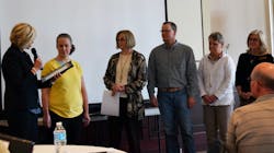 Shawnee County Commissioner Shelly Buhler, Melissa B. with Topeka Metro (accepting on behalf of Vicki P.), Cindy Patton with Topeka City of Character, Josh B. with Topeka Metro, Dee L. with Topeka Metro, and Susan Duffy, Topeka Metro general manager. Shawnee County Commissioner Shelly Buhler, Melissa B. with Topeka Metro (accepting on behalf of Vicki P.), Cindy Patton with Topeka City of Character, Josh B. with Topeka Metro, Dee L. with Topeka Metro, and Susan Duffy, Topeka Metro general manager.