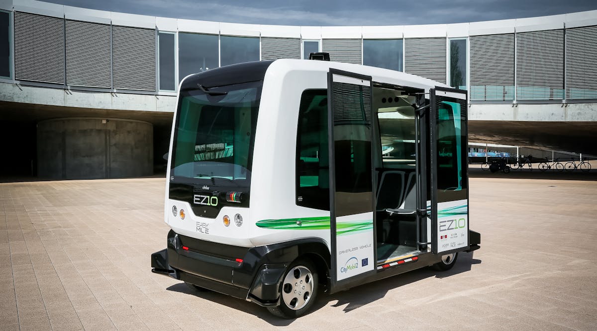 Easymile&rsquo;s EZ10 is a driverless, electric shuttle that can carry up to 12 people.