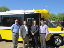 Pictured Left to Right: R.K. (Rocky) Rogers, assistant vice president of technical services - Dallas Area Rapid Transit. Don Roberts, president & CEO - Arboc Specialty Vehicles LLC. Ryan Frost, general manager - Creative Bus Sales in Texas. Michael C. Hubbell, vice president of maintenance - Dallas Dart Pictured Left to Right: R.K. (Rocky) Rogers, assistant vice president of technical services - Dallas Area Rapid Transit. Don Roberts, president & CEO - Arboc Specialty Vehicles LLC. Ryan Frost, general manager - Creative Bus Sales in Texas. Michael C. Hubbell, vice president of maintenance - Dallas Dart