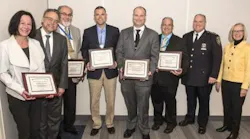 (Left to Right) Michele Salvatore, Metro-North President Joseph Giulietti, Jeff Ballard, Jeffrey Boyle, Andrew McClellan, Brendan Szabo, MTA Police Chief Owen Monaghan, MTA Board's Metro-North Railroad Committee Chair Susan Metzger.