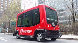 At the UITP Global Public Transport Summit in Montréal, Canada, Transdev operated Easymile’s EZ10, a driverless, electric shuttle that can carry up to 12 people. At the UITP Global Public Transport Summit in Montréal, Canada, Transdev operated Easymile’s EZ10, a driverless, electric shuttle that can carry up to 12 people.