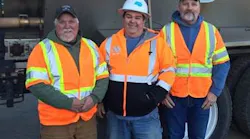 From left to right, Caltrans Equipment Operator II Kenneth Myers, Maintenance Supervisor Rodney Walker and Equipment Operator II James Anderson each earned the State Employee Medal of Valor Award for rescuing a woman trapped upside down in a car in fast-flowing creek on Jan. 29, 2016.