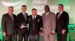 Pictured (left to right): APTA Chair Doran J. Barnes; MDOT MTA Acting Administrator Kevin Quinn; MDOT MTA Police Chief Colonel John E. Gavrilis; MDOT MTA Chief Safety Officer Phil Thomas; and APTA Acting President & CEO Richard A. White.