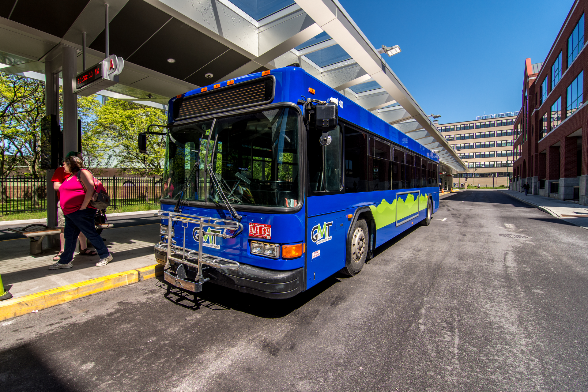 A newly branded GMT bus at the Downtown Transit Center.