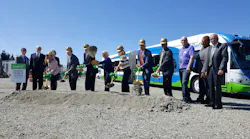 Local, state and federal officials celebrate the groundbreaking of Community Transit’s Swift Green Line in Everett. Sen. Patty Murray is in center.