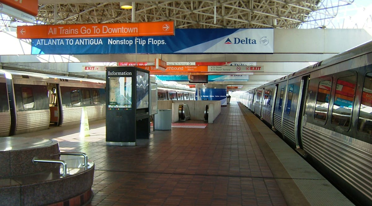 MARTA Red and Gold Lines travel directly to the Domestic Terminal at ATL, in the domestic terminal between the North and South baggage claims.