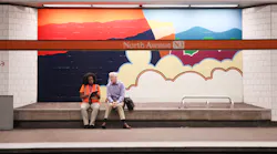 Artist Gordon Anderson's painted murals entitled 'Aerial Landscapes' at North Avenue Station.