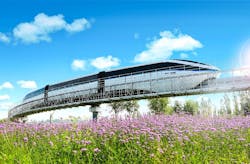 BYD’s first commercial SkyRail line launched in Yinchuan in Northwest China. BYD’s first commercial SkyRail line launched in Yinchuan in Northwest China.