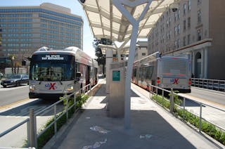 sbX buses coming and going civic center station.