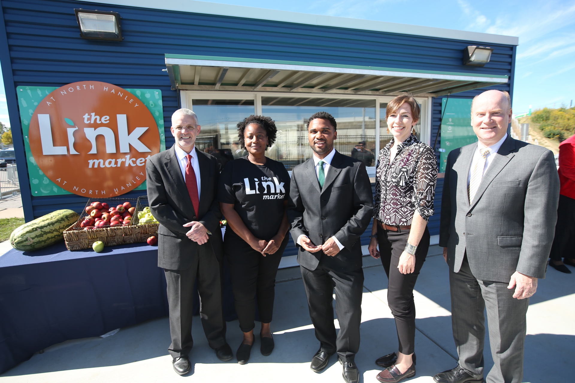From left to right &ndash; John Wagner, director of the Bi-State Development Research Institute; Serena Bugett-Teague, community engagement coordinator for the Link Market; Jeremy Goss, operator of the Link Market; Rhonda Smythe, program officer for the Missouri Foundation for Health; John Nations, president and chief executive officer of Bi-State Development
