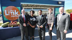From left to right – John Wagner, director of the Bi-State Development Research Institute; Serena Bugett-Teague, community engagement coordinator for the Link Market; Jeremy Goss, operator of the Link Market; Rhonda Smythe, program officer for the Missouri Foundation for Health; John Nations, president and chief executive officer of Bi-State Development