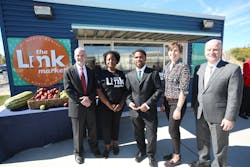 From left to right – John Wagner, director of the Bi-State Development Research Institute; Serena Bugett-Teague, community engagement coordinator for the Link Market; Jeremy Goss, operator of the Link Market; Rhonda Smythe, program officer for the Missouri Foundation for Health; John Nations, president and chief executive officer of Bi-State Development From left to right – John Wagner, director of the Bi-State Development Research Institute; Serena Bugett-Teague, community engagement coordinator for the Link Market; Jeremy Goss, operator of the Link Market; Rhonda Smythe, program officer for the Missouri Foundation for Health; John Nations, president and chief executive officer of Bi-State Development