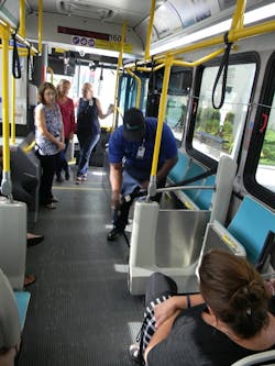 Educators learn about wheelchair restraints on Palm Tran buses at a workshop on October 7, 2017. Educators learn about wheelchair restraints on Palm Tran buses at a workshop on October 7, 2017.