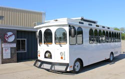 Trolley outside of Brown Industries. Trolley outside of Brown Industries.