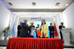 Sherry Li, general manager of BYD branding and PR division (Right) and Luis Maria Agost Carreño, minister of regional integration and international affairs at the ceremony. Sherry Li, general manager of BYD branding and PR division (Right) and Luis Maria Agost Carreño, minister of regional integration and international affairs at the ceremony.