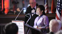 Stella Li, president of BYD Motors Inc., speaking at the U S China Policy Foundation gala dinner.