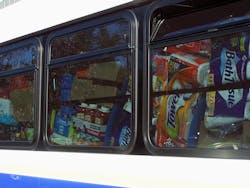 DART bus stuffed with donations at the Food Bank.