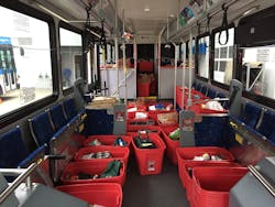 Donations on the bus. Donations on the bus.