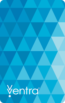 The Ventra card’s new design is inspired by the Ventra 'V', featuring a repetition of geometric triangles to create a pattern in varied hues of blue, a nod to Lake Michigan. The Ventra card’s new design is inspired by the Ventra 'V', featuring a repetition of geometric triangles to create a pattern in varied hues of blue, a nod to Lake Michigan.