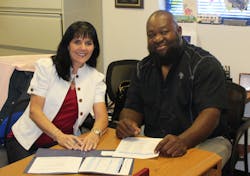 Palm Tran Organizational Development Manager Liliane Finke, Ed.D oversees the Upward Mobility Program, and Christopher Love, who has gone through the program and has since been promoted to a maintenance technician. Palm Tran Organizational Development Manager Liliane Finke, Ed.D oversees the Upward Mobility Program, and Christopher Love, who has gone through the program and has since been promoted to a maintenance technician.