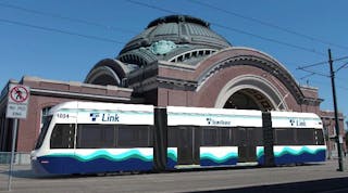 A preliminary rendering of the proposed Brookville Liberty LRV for Sound Transit Tacoma Link. Design details and color of the actual vehicles may be subject to change.