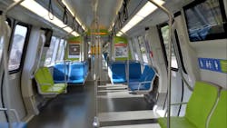 The new rail cars are more comfortable with padded seats that have lumbar support and are covered with wipeable fabric for ease of cleaning. The new rail cars are more comfortable with padded seats that have lumbar support and are covered with wipeable fabric for ease of cleaning.