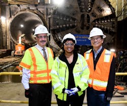 Connector Executive Director Gary Baker, Metro Deputy CEO Stephanie Wiggines and John Yen from Skanska wishing Angeli a Happy Retirement. Connector Executive Director Gary Baker, Metro Deputy CEO Stephanie Wiggines and John Yen from Skanska wishing Angeli a Happy Retirement.