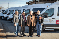 (L-R) Cherokee Nation Department of Transportation Director Michael Lynn, Secretary of State Chuck Hoskin Jr., Principal Chief Bill John Baker and Deputy Chief S. Joe Crittenden get a look at six new Ford 350 Transit vans. (L-R) Cherokee Nation Department of Transportation Director Michael Lynn, Secretary of State Chuck Hoskin Jr., Principal Chief Bill John Baker and Deputy Chief S. Joe Crittenden get a look at six new Ford 350 Transit vans.