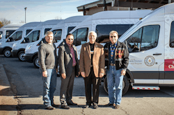 (L-R) Cherokee Nation Department of Transportation Director Michael Lynn, Secretary of State Chuck Hoskin Jr., Principal Chief Bill John Baker and Deputy Chief S. Joe Crittenden get a look at six new Ford 350 Transit vans. (L-R) Cherokee Nation Department of Transportation Director Michael Lynn, Secretary of State Chuck Hoskin Jr., Principal Chief Bill John Baker and Deputy Chief S. Joe Crittenden get a look at six new Ford 350 Transit vans.