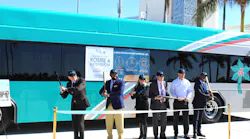 From left to right: Palm Beach County Deputy Administrator Jon Van Arnam, Palm Tran Executive Director Clinton B. Forbes, Palm Beach County Mayor Melissa McKinlay, Palm Beach County Assistant Administrator Todd Bonlarron, Ballpark of the Palm Beaches General Manager Brady Ballard and Darren Romelus an aide to Vice Mayor Mack Bernard.