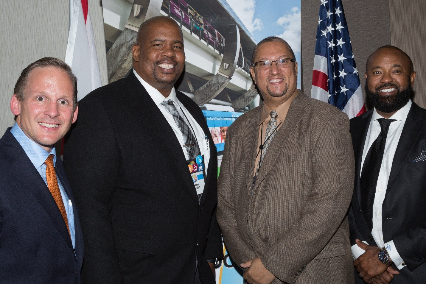 From left: Pinellas Suncoast Transit Authority (PSTA) CEO Brad Miller presents the Safety Excellence Award to Palm Tran&rsquo;s Safety and Training Officer Jafari Bowden, Director of Operations Sean Smith and Executive Director Clinton B. Forbes.