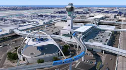 Arial image of the automated people mover train.