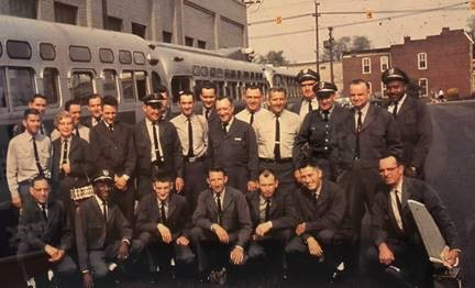 Bus Operators, April 1965, from the collection of Bruce Korusek at the GRTC Transit Museum. Two of the first black operators, and one of the first female operators, are pictured.