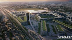 Rendering of the Hyperloop station. Rendering of the Hyperloop station.