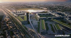 Rendering of the Hyperloop station. Rendering of the Hyperloop station.