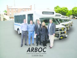 ARBOC Specialty Vehicles, a U.S. subsidiary of New Flyer Industries Inc., announced the 3,000th bus produced in the ARBOC Specialty Vehicles facility. ARBOC Specialty Vehicles, a U.S. subsidiary of New Flyer Industries Inc., announced the 3,000th bus produced in the ARBOC Specialty Vehicles facility.