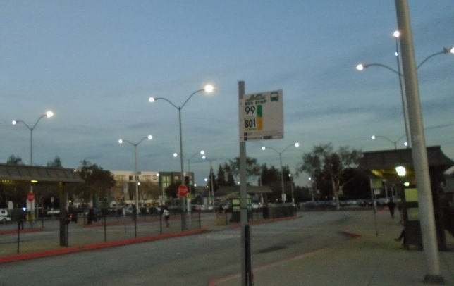 Cobra-head LED fixtures provide bright light to the parking lot.