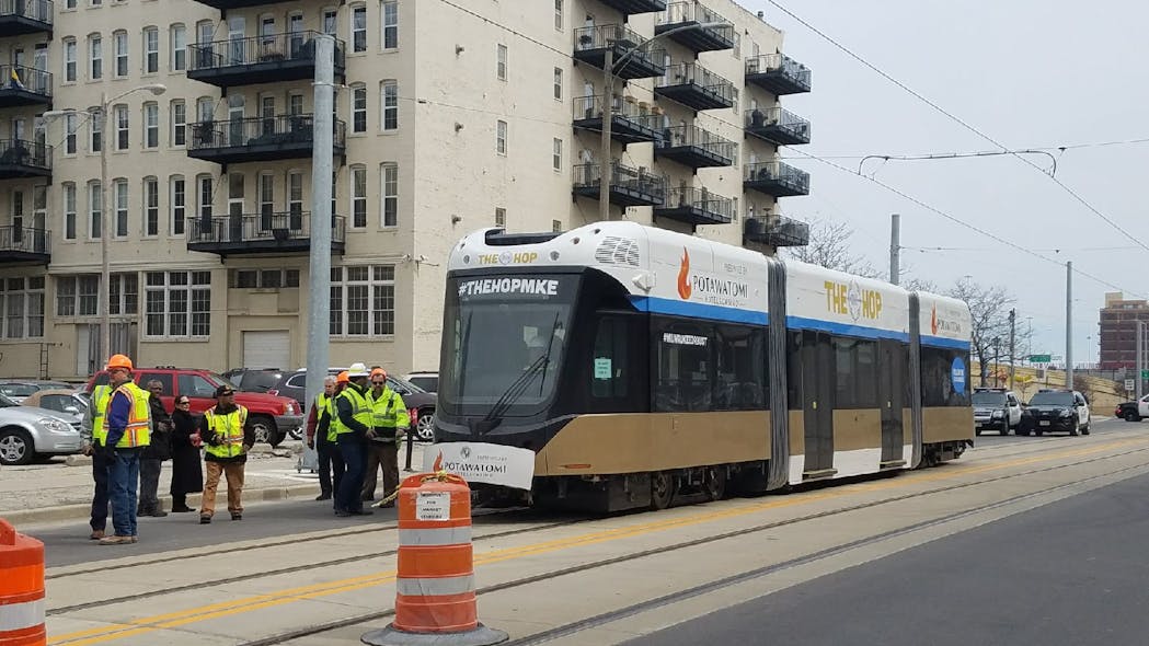 The first streetcar arrived in downtown Milwaukee on Monday, March 26.