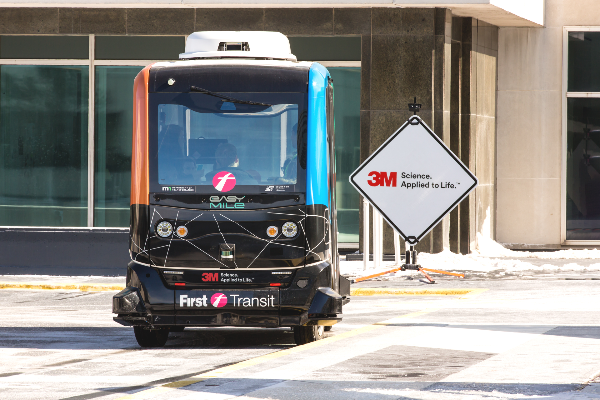 First Transit is supporting a shared autonomous vehicle in winter weather.