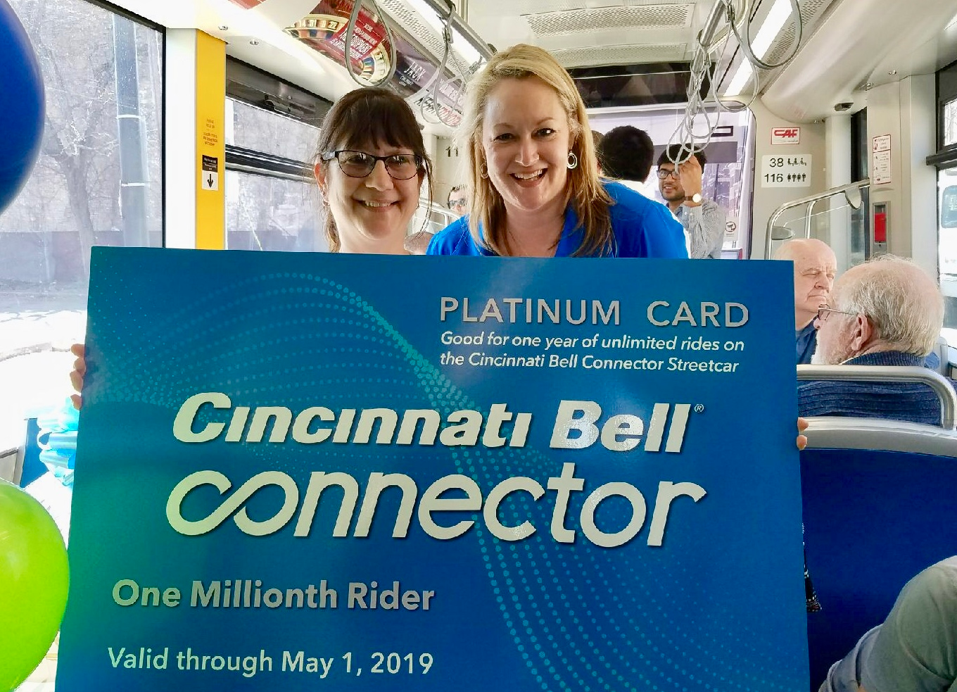 Angie Jolevski was selected as the millionth ride prize package winner after boarding the streetcar at the Cincinnati Cyclones station at The Banks.