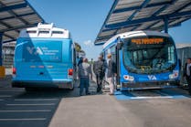 VTA&apos;s electric buses and the charging pilot program were on display at a news conference at VTA&rsquo;s Cerone Bus Yard Thursday, April 19.