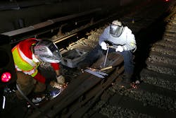 BART Welders Nick Rosales and Orlando Lozano work on an overnight shift. BART Welders Nick Rosales and Orlando Lozano work on an overnight shift.