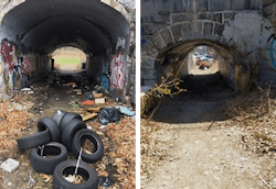A before and after photo of the pedestrian path near Forest Hills. A before and after photo of the pedestrian path near Forest Hills.