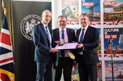 Robert Davey (ADL group commercial &amp; business development director) accepted the Board of Trade Award from David Mundell MP (secretary of State for Scotland) and Dr Liam Fox MP (secretary of State for International Trade and president of the Board of Trade).
